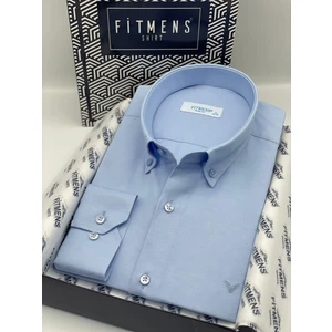 Erkek Slim Fit Uzun Kol Pamuklu Hediye Kutulu Gömlek - Mavi