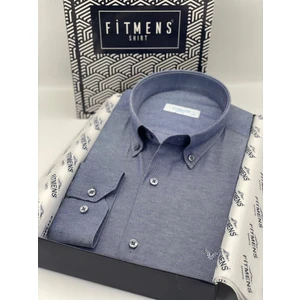 Erkek Slim Fit Uzun Kol Pamuklu Hediye Kutulu Gömlek - Indigo