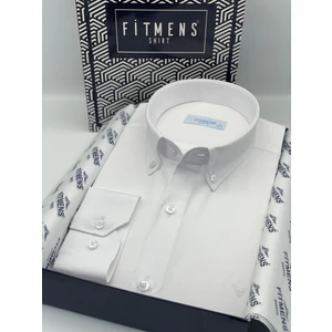 Erkek Slim Fit Uzun Kol Pamuklu Hediye Kutulu Gömlek - Beyaz