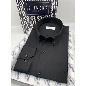 Erkek Slim Fit Uzun Kol Pamuklu Hediye Kutulu Gömlek - Siyah