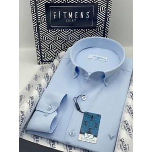 Erkek Slim Fit Uzun Kol Pamuklu Hediye Kutulu Gömlek - Buz Mavi