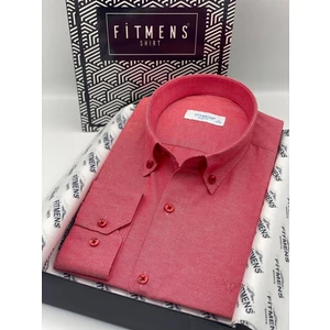 Slim Fit Uzun Kol Pamuklu Hediye Kutulu Kolay Ütülenebilir Erkek Gömlek FS-002225 - Kırmızı
