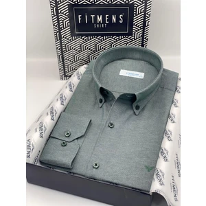 Slim Fit Uzun Kol Pamuklu Hediye Kutulu Kolay Ütülenebilir Erkek Gömlek FS-002225 - Yeşil