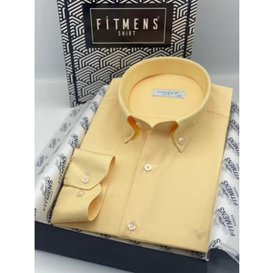 Slim Fit Uzun Kol Pamuklu Hediye Kutulu Kolay Ütülenebilir Erkek Gömlek FS-002225 - Sarı