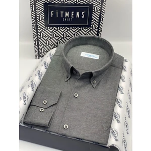 Slim Fit Uzun Kol Pamuklu Hediye Kutulu Kolay Ütülenebilir Erkek Gömlek FS-002225 - Antrasit