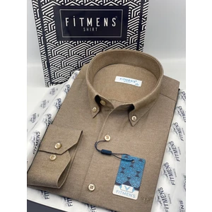 Slim Fit Uzun Kol Pamuklu Hediye Kutulu Kolay Ütülenebilir Erkek Gömlek FS-002225 - Kahverengi