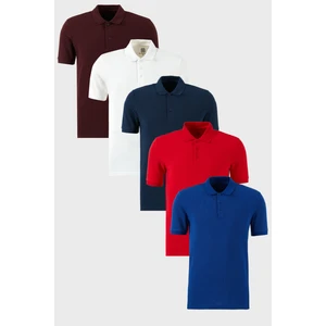 Pamuklu Regular Fit Düğmeli Polo Yaka 5'li Paket T Shirt Erkek T SHİRT 5902127S5