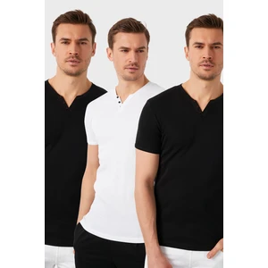 Pamuklu Düğme Detaylı Slim Fit V Yaka 3'lü Paket T Shirt Erkek T SHİRT 5902122S3