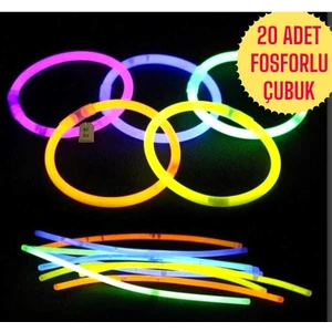 NF ND ENEFENDİ 20 Adet Neon Fosforlu Parti Çubuk Bileklik Gece Parlayan Glow Stick Işık 20 Çubuk+20 Bağlantı Aparat