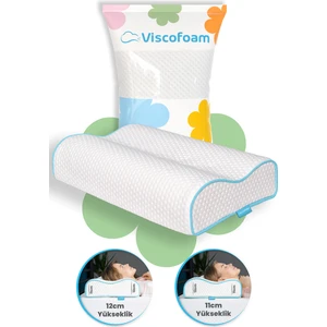 Çift Taraflı Yüksek Boyun Destekli Ortopedik Yastık Visco Yastık - 55 x 35 x 12-11 cm