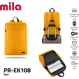 PR-EK108 15.6" Mila Laptop Sırt Çantası,Lenovo,Hp,Asus,Monster,Macbook,Mac Air Uyumlu  - Sarı