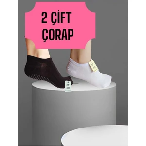 NF ND ENEFENDİ 2 Çift Babet Dikişsiz Çorap Görünmez Çorap Spor Yoga Pilates Kaymaz Silikon Taban 36-40 Siyah Beyaz
