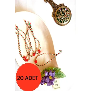 NF ND ENEFENDİ 20 Adet Fimo Ay Yıldızlı Marteniçka Ip Bileklik Kırmızı Yeşil Beyaz Hediye Şans Bahar Ayyıldızlı