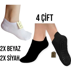 NF ND ENEFENDİ Yoga Çorabı 4 Çift Pilates Tavaf Kaymaz Silikon Taban Pamuklu Kadın Dikişsiz Çorap Siyah Beyaz
