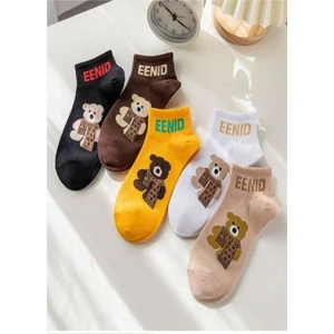 5'li Teddy Bear Ayıcıklı Renkli Patik Ekonomik Paket Unisex Kısa Spor Sneakers Çorap
