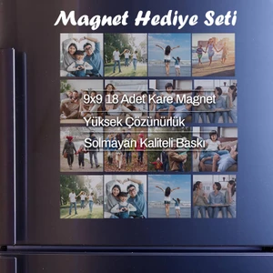 Kişiye Özel 9x9  cm  Kare Fotoğraf Magnet Seti – 18 Adet Hatıra Görselleri ile Buzdolabı Veya Metal Yüzeyler Için Dekoratif ve Anı Dolu Tasarım