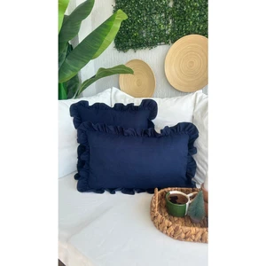 Vıntage Fırfırlı Lacivert Kırlent Kılıfı  Adet