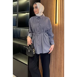 Kadın Ön Büzgü Detaylı Bel Bağlamalı Tesettür Tunik P-00016783