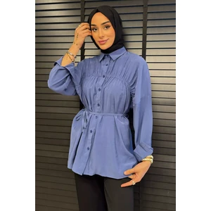 Kadın Ön Büzgü Detaylı Bel Bağlamalı Tesettür Tunik P-00016783