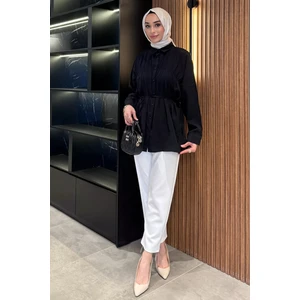 Kadın Ön Büzgü Detaylı Bel Bağlamalı Tesettür Tunik P-00016783
