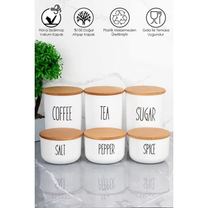 3'lü 900ML  Ahşap Kapaklı Vakumlu Akrilik (PLASTİK) Çay/Kahve/Şeker ve 3'lü 400ML Tuz/Biber/Baharat Seti