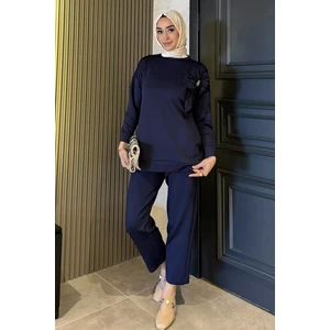 Yaka Çiçek Detaylı Tunik Pantolon Tesettür Ikili Takım P-00015931