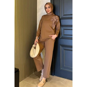 Yaka Çiçek Detaylı Tunik Pantolon Tesettür Ikili Takım P-00015931