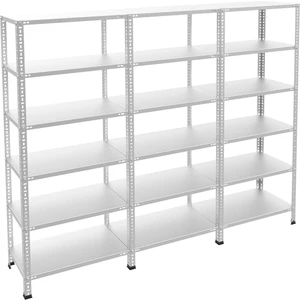 6 Katlı 3'lü Galvaniz Çelik Raf - Depo, Arşiv, Kiler, Dosya, Market Rafı - 31x60 cm-200 cm-0.70 mm