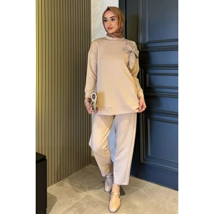 Yaka Çiçek Detaylı Tunik Pantolon Tesettür Ikili Takım P-00015931