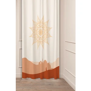 Mandala Cami Soft Pastel Bohem Desenli Özel Tasarım Dijital Baskılı (Tek Kanat) Bej Krem Fon Perde