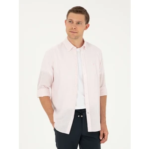 Erkek Pembe Slim Fit Keten Karışımlı Gömlek 50266184-VR041