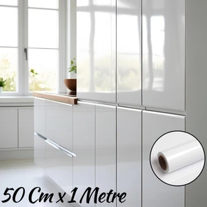 50CM x 100CM Parlak Beyaz Mobilya ve Dolap Kaplama Folyosu(Lake , Arkası Gri)