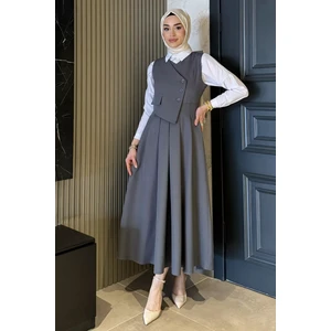 Kadın Düğme Detaylı Pileli Tesettür Jile Elbise P-00015057