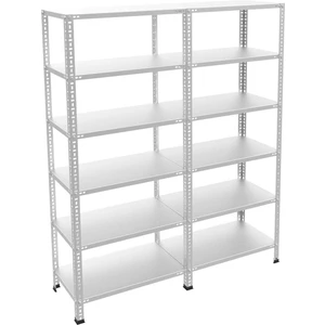 6 Katlı Duble Galvaniz Çelik Raf - Depo, Arşiv, Kiler, Dosya, Market Rafı - 31x75 cm-200 cm-0.70 mm
