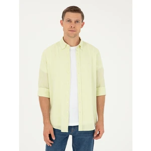 Erkek Yeşil Slim Fit Keten Karışımlı Gömlek 50266184-VR087