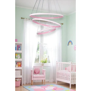 Rings Modern Tasarım Pembe Renk - Yatak Odası - Salon -Çocuk Odası - Mutfak Beyaz LED 3 Lü Avize