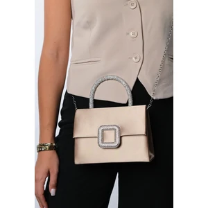 Valeria Koyu Bej Saten Taşlı Kadın El Çantası