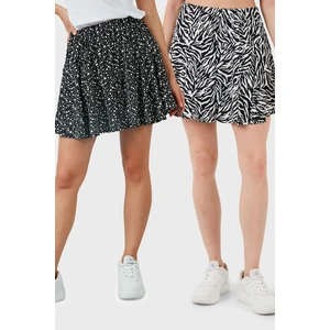 Desenli Beli Lastikli Slim Fit Mini 2'li Paket Şort Etek Bayan Şort Etek 5864024S2