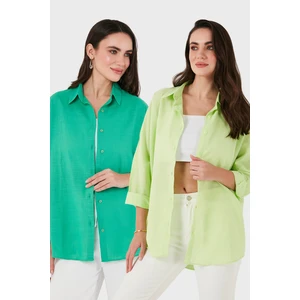 Sd Luxury Pamuk Karışımlı Oversize Fit Uzun Kollu 2'li Paket Gömlek Bayan Gömlek 6781001S2