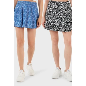 Desenli Beli Lastikli Slim Fit Mini 2'li Paket Şort Etek Bayan Şort Etek 5864024S2