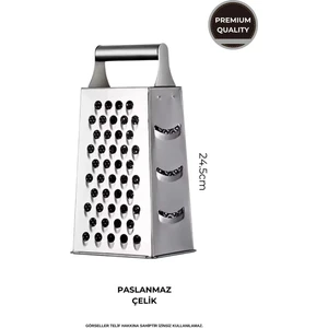 4 Taraflı Büyük Boy Paslanmaz Çelik Rende Metal Saplı Rende