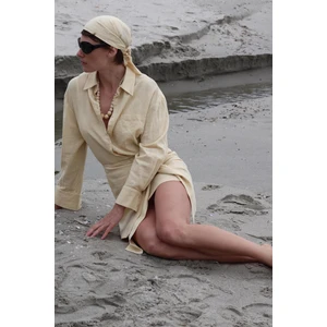 Sarı Serin Oversize Keten Gömlek