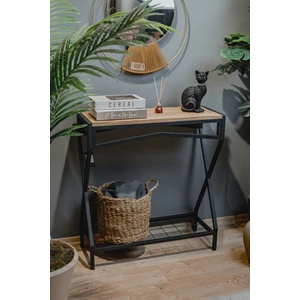 Ahşap Raflı Metal Dresuar – Salon ve Hol Için Çok Amaçlı Dekoratif Raf