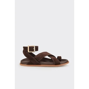 Kahve Deri Kadın Parmak Arası Sandalet