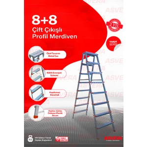 Yakut Serisi - 8+8 Basamaklı Çift Çıkışlı Galvanizli Profil Merdiven (Ev, Bahçe, İşyeri İçin Uygun)