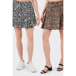 Desenli Beli Lastikli Slim Fit Mini 2'li Paket Şort Etek Bayan Şort Etek 5864024S2