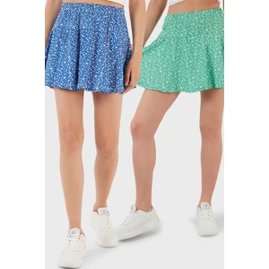 Desenli Beli Lastikli Slim Fit Mini 2'li Paket Şort Etek Bayan Şort Etek 5864024S2