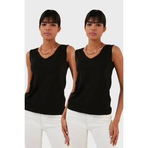 Slim Fit V Yaka Kalın Askılı 2' Li Paket Bluz Bayan Bluz 5864384S2