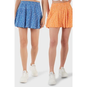 Desenli Beli Lastikli Slim Fit Mini 2'li Paket Şort Etek Bayan Şort Etek 5864024S2