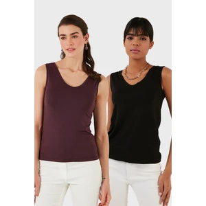 Slim Fit V Yaka Kalın Askılı 2' Li Paket Bluz Bayan Bluz 5864384S2